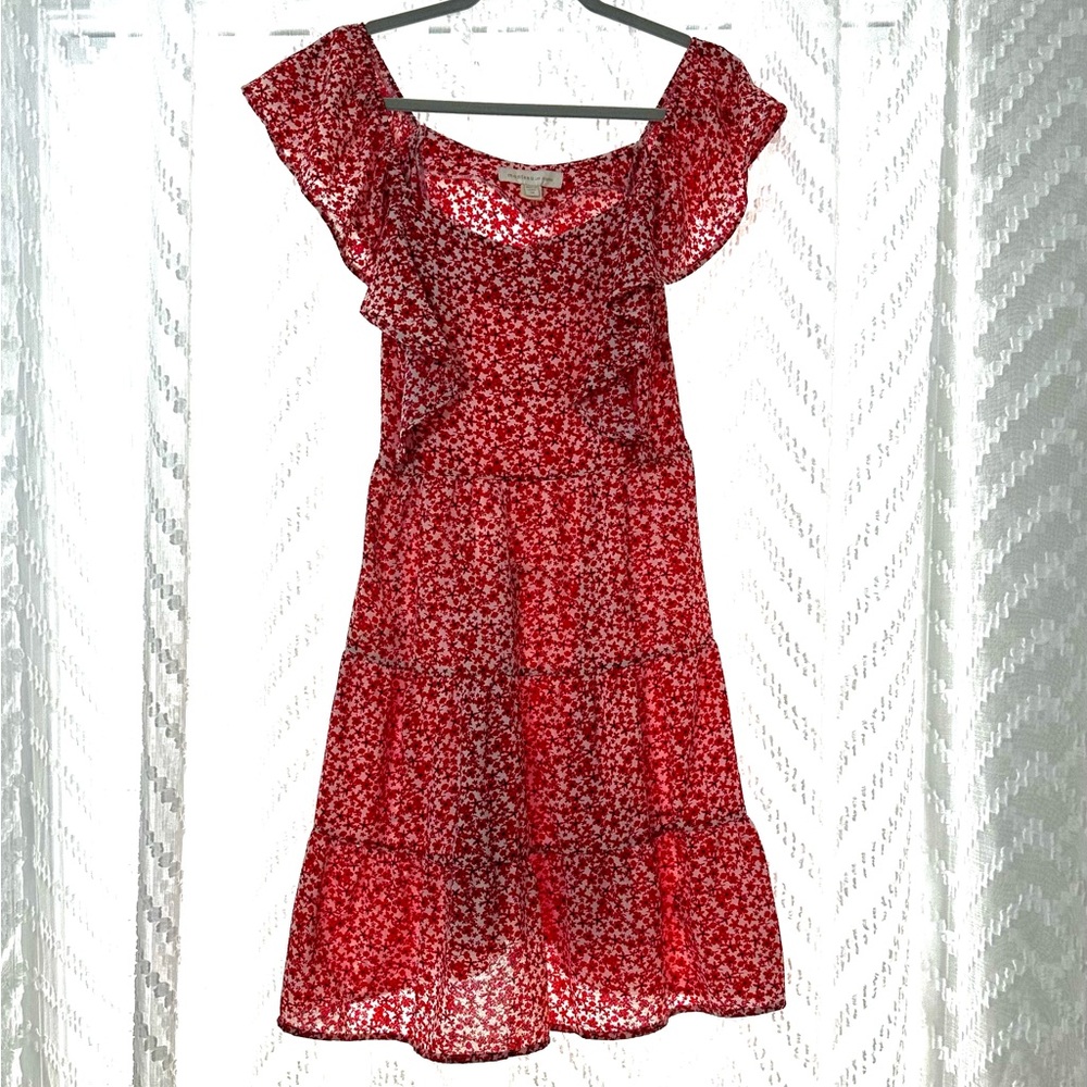 Red Floral Ruffle Off-Shoulder Dress